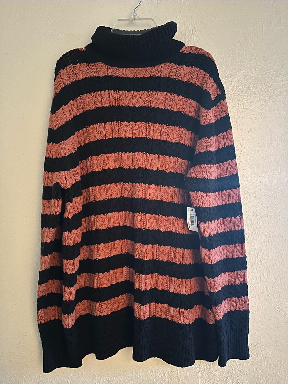 NWT Women’s Amazon Essentials Black/Carmel Striped Turtleneck Sweater